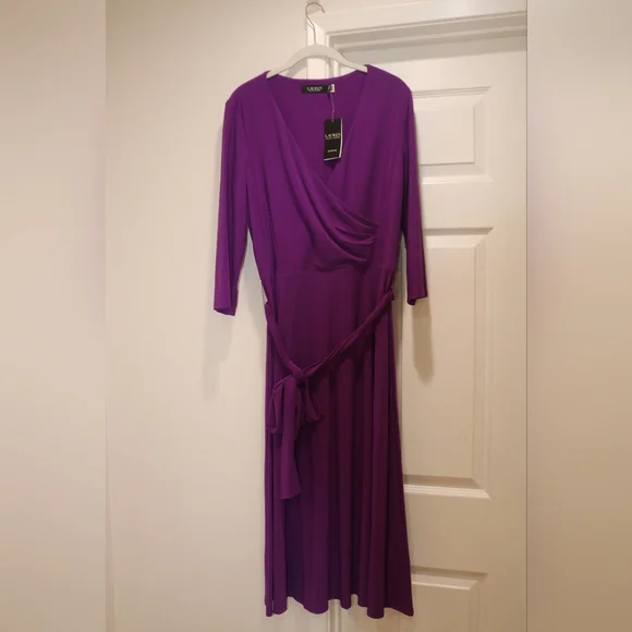 Lauren Ralph Lauren Women's Surplice Jersey Dress, Purple, 10 - Picture 4 of 9